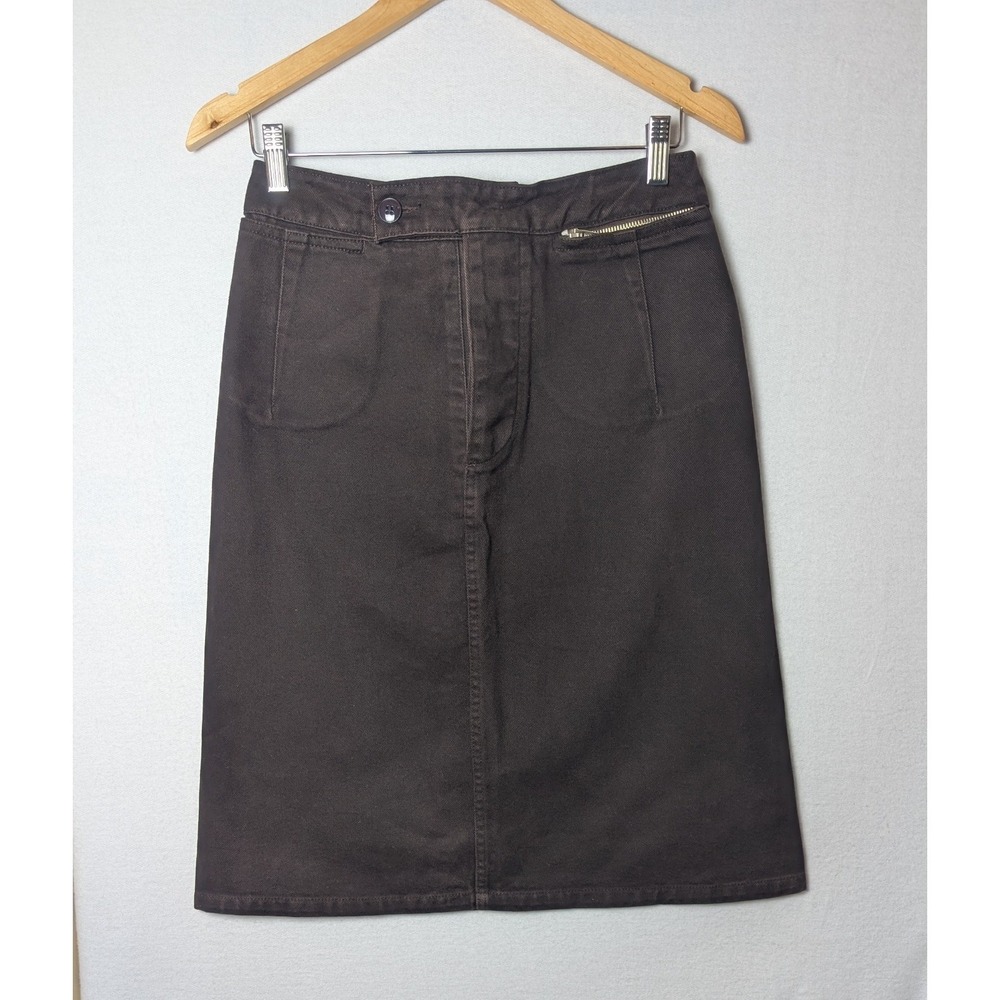 Vintage 90s Zucca A-Net Woman Skirt Brown Denim Zip Mini French made Japanese